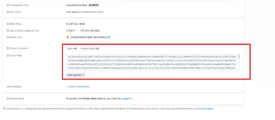BSC transaction data showing encrypted payload
