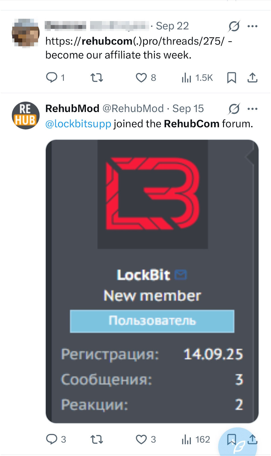 X Account referencing a dark web forum